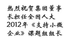 热烈祝贺集团董事长担任全国人大2012年《支持小微企业》课题组组长